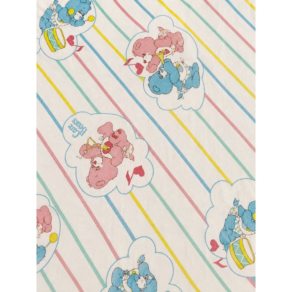 Vintage 1984 Care Bears Crib Sheet Project Fabric Pink Blue Cotton 25x48 USA Sew